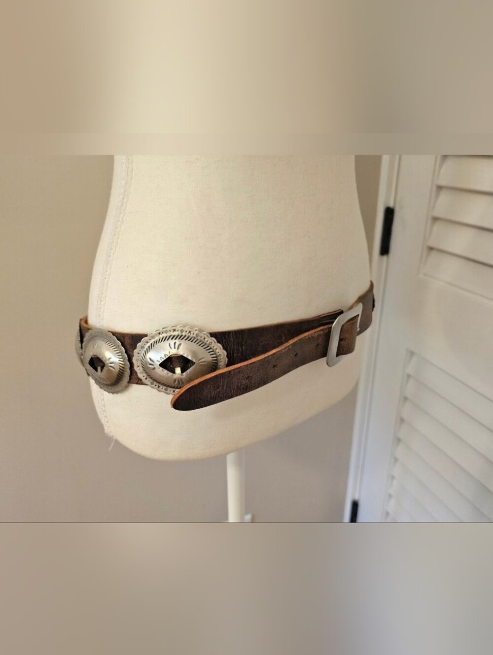 Vintage Handmade Southwestern Concho Belt | Rustic Brown Leather | Western Boho - Picture 7 of 15